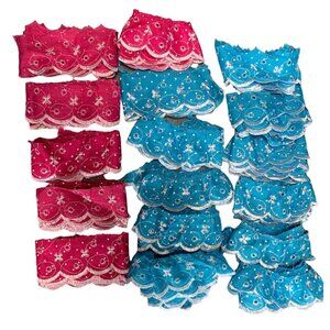 Assorted Embroidered Eyelet Lace Trim Pieces in Blue & Pink